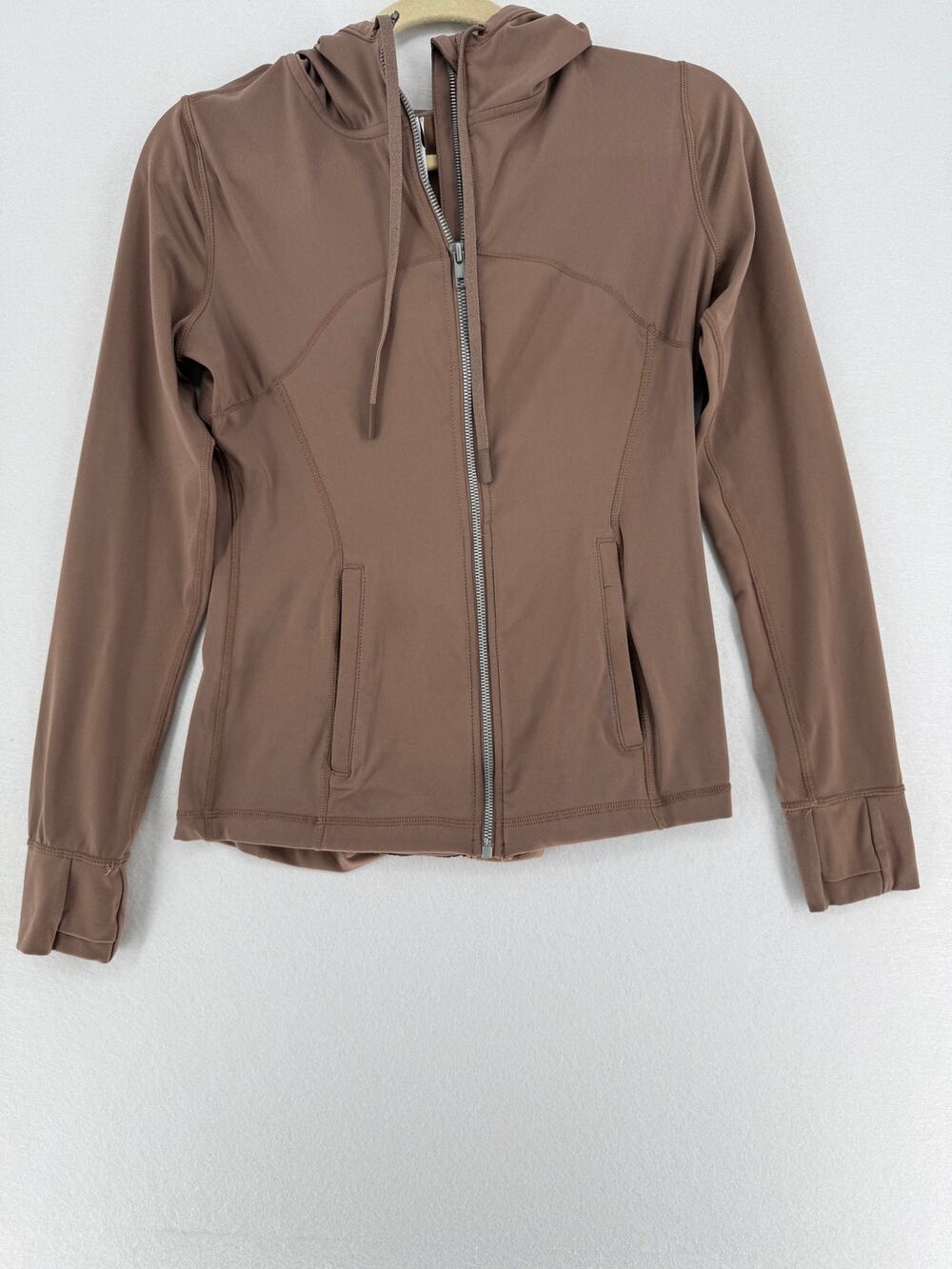 Love Tree Women's M Brown Hooded Performance Jacket Full Zip Thumbholes